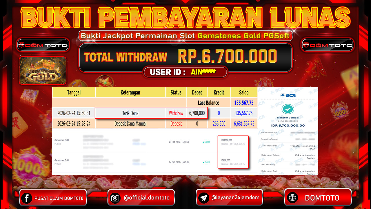 JACKPOT SLOT Gemstones Gold PGSoft 24 FEBRUARI 2026