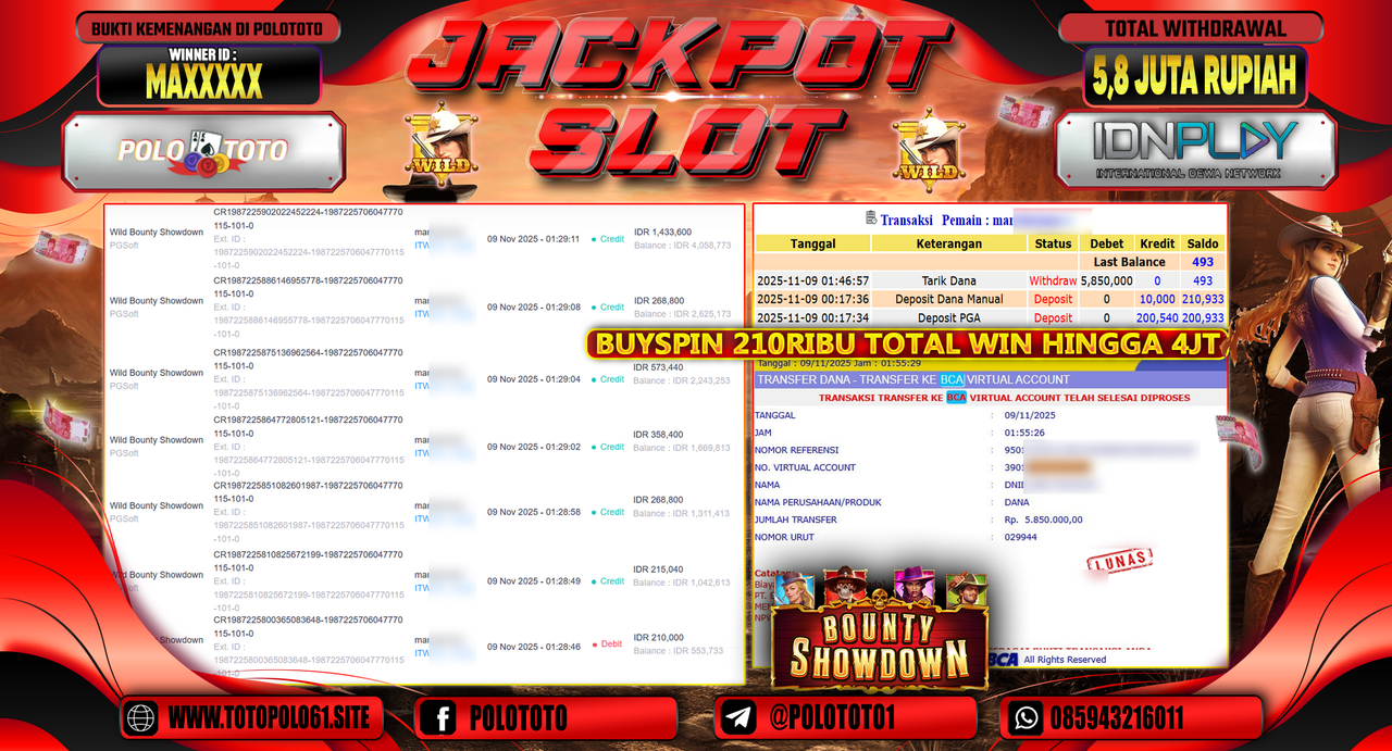 POLOTOTO JACKPOT SLOT WILD BOUNTHY SHOWDOWN Rp.5.800.000,- LUNAS