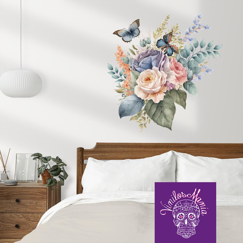 vinilo mariposas con flores