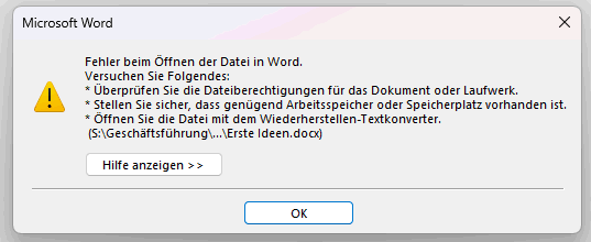 Fehler beim Öffnen von Office-Dateien