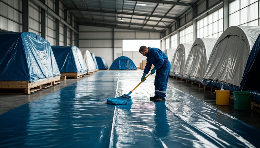 Мытье тента шваброй