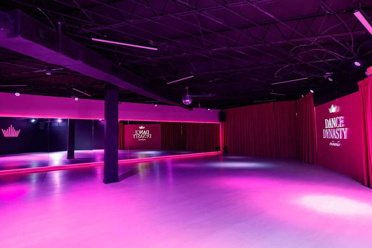Hall under pink stage lighting