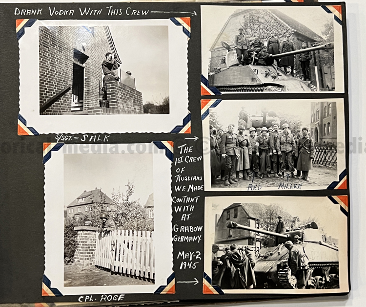 US WWII 82nd AIRBORNE PHOTO Album (1)celebrating with Russian Sherman tank crew when linking up at w