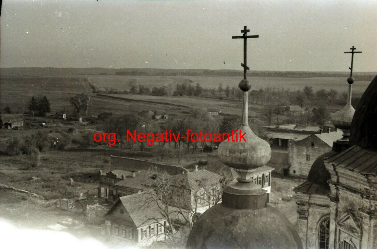 Foto 2WK orig.Negativ Ostfront wunderschöne orthodoxe Kirche Kreuz Zwiebel Türme