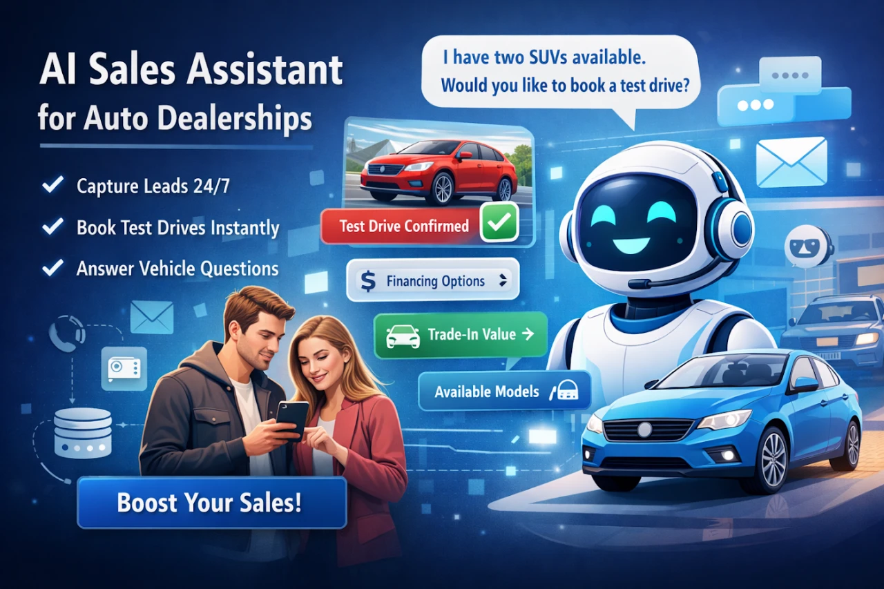 VoiceMailTel AI Sales Assistant for Auto Dealerships – Boost sales with 24/7 lead capture, test drive booking, and vehicle questions