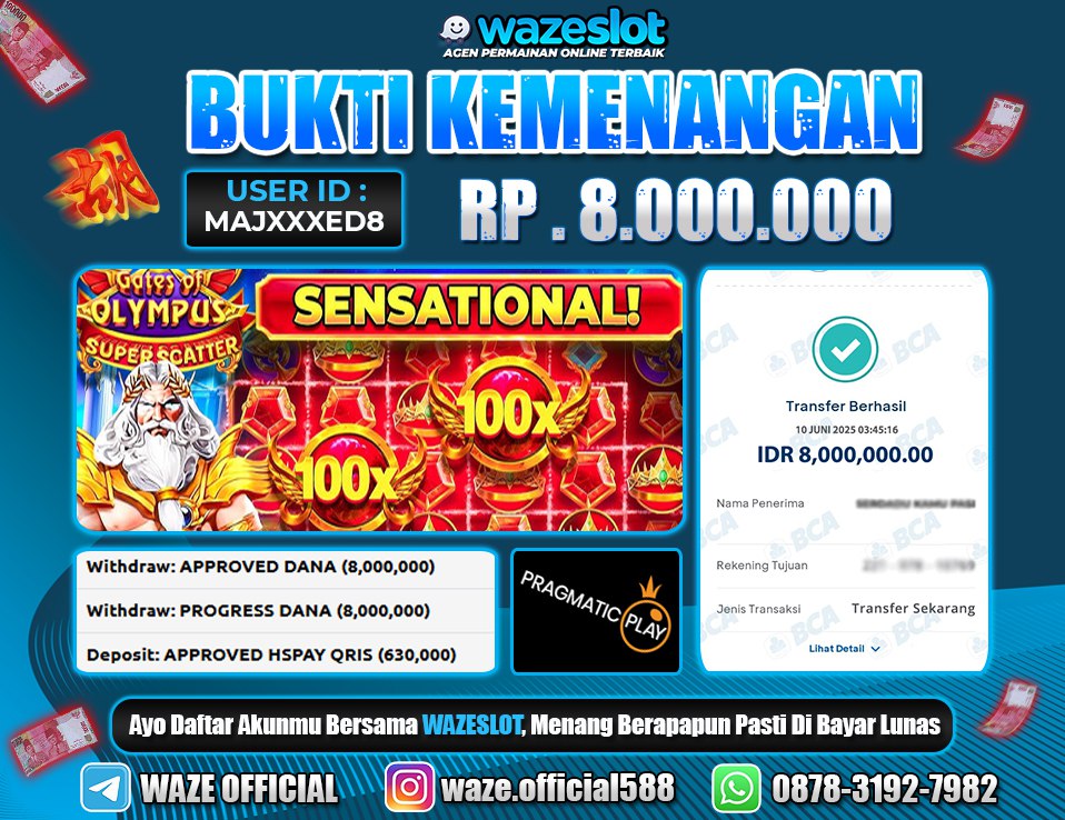 BUKTI KEMENANGAN 09 JUNI 2025 DI GAME GATES OF OLYMPUS SUPPER SCATTER