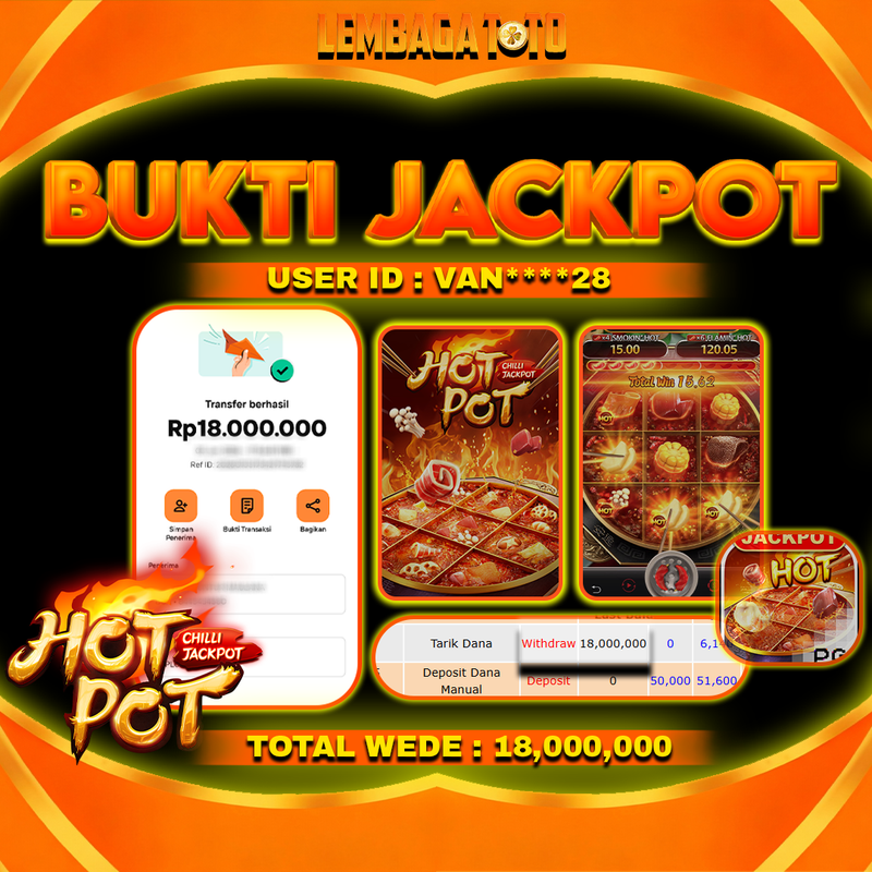 BUKTI JACKPOT 05 JANUARI LEMBAGATOTO HOT POT  Rp18,000,000,- LUNAS