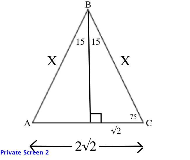 isosceles 30 degrees bisected