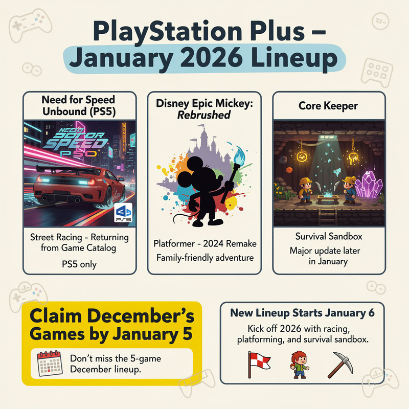 PlayStation Plus January 2026 Games Revealed - Need for Speed Unbound Leads the Pack 1 Racing cars on illuminated city street at night