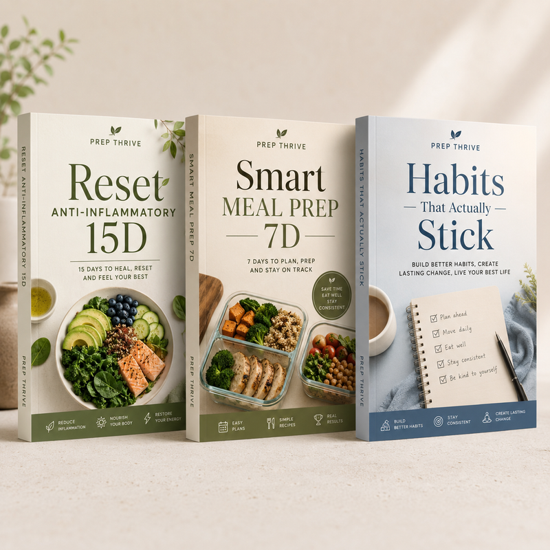 Prep Thrive three-guide wellness bundle mockup