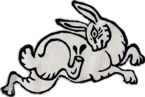 ID: A black and white image of a stylized bunny with a missing foot. END ID. 