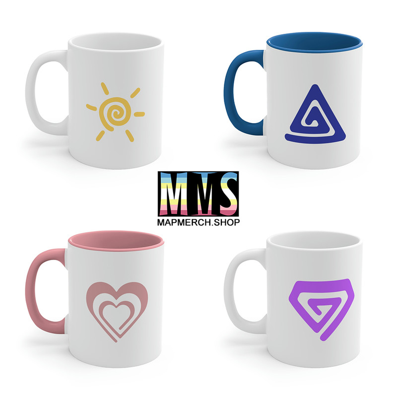 4 mugs with pedophile symbols on them that being child lover boy lover girl lover and non-binary child lover