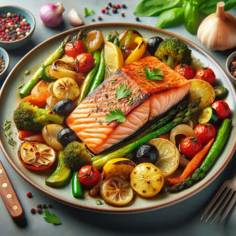 Salmón al Horno con Vegetales Asados