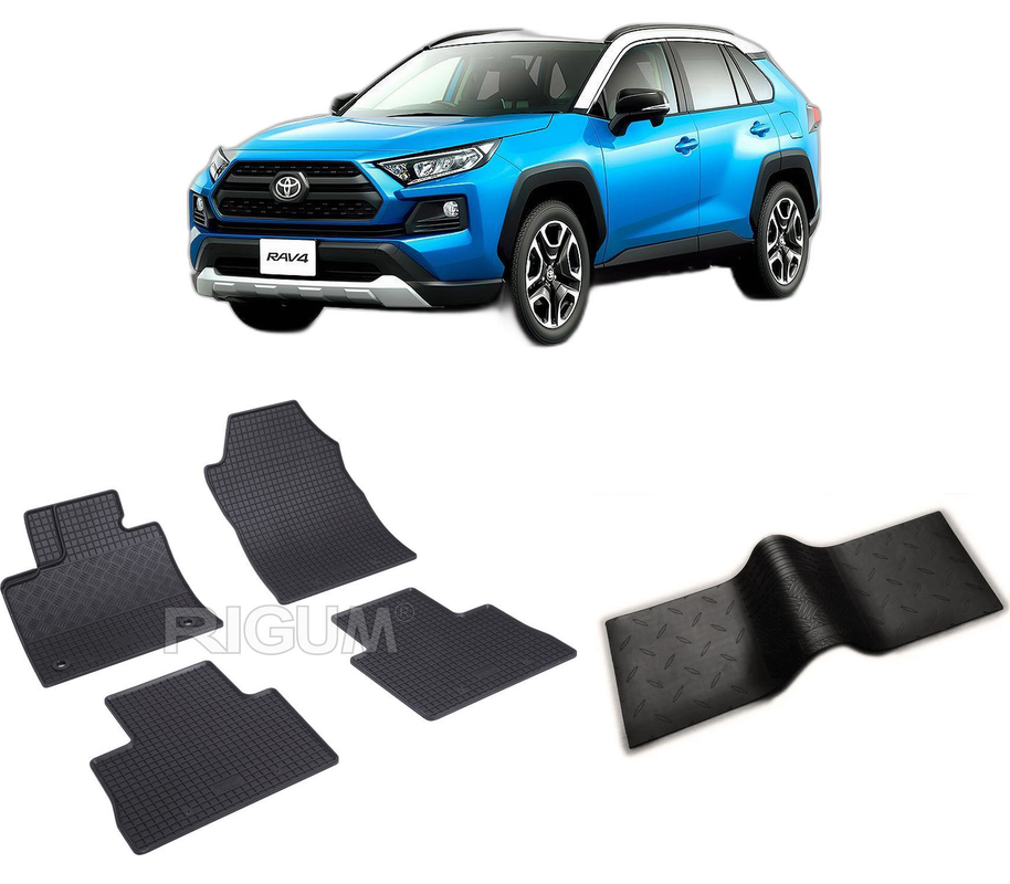 Set covorase auto TOYOTA RAV4 V din 01.2019-PREZENT, cu covoras tunel median, CAROSERIE SUV, Presuri cauciuc 100%, compatibil cu autoturismul TOYOTA RAV4 V, Rigum