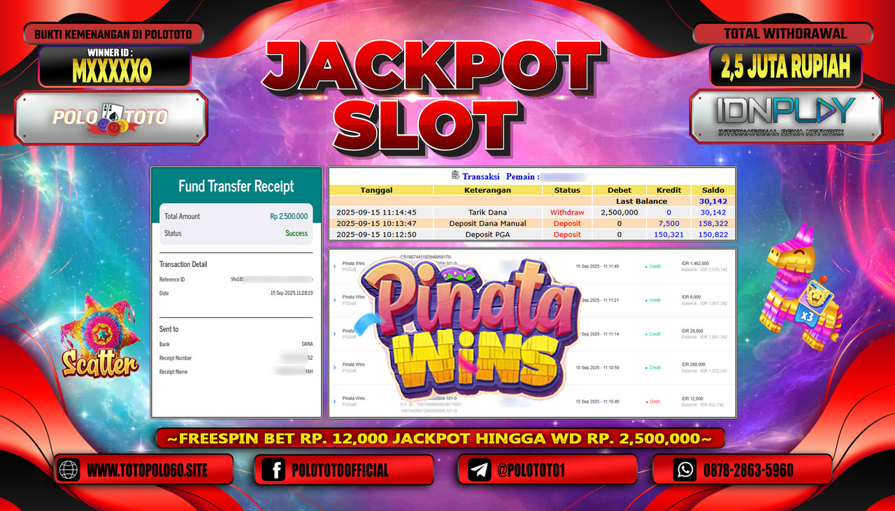 POLOTOTO JACKPOT SLOT GATES OF OLYMPUS 1000 Rp.2.500.000,-LUNAS