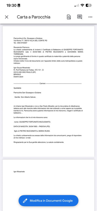 Carta Parocchia