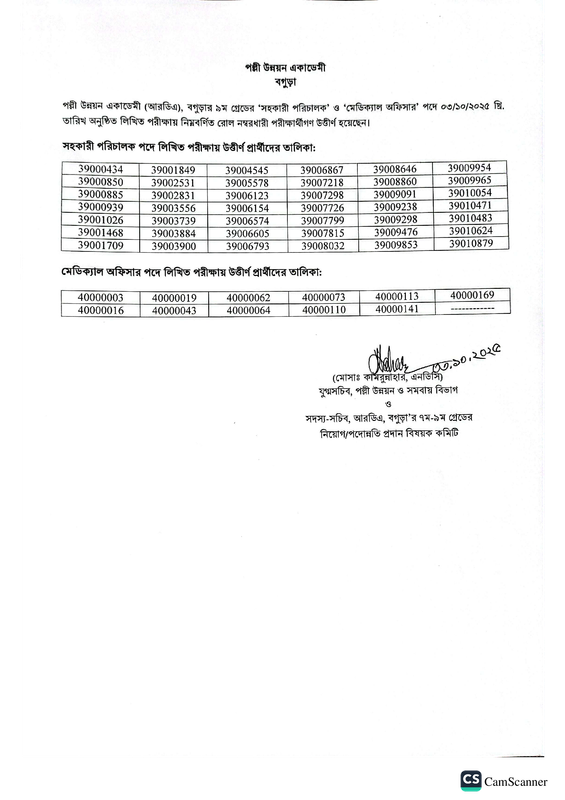 RDA-Bogura-Written-Exam-Result-2025-PDF