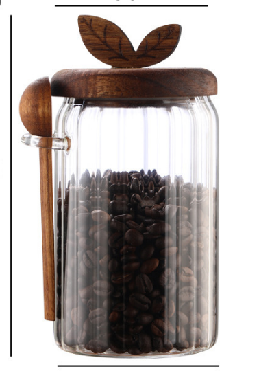 800ml Premium Borosilicate Glass Storage Jar with Acacia Wood Lid & Integrated Spoon – Airtight Moisture-Proof Kitchen Canister for Tea, Coffee, and Spices
