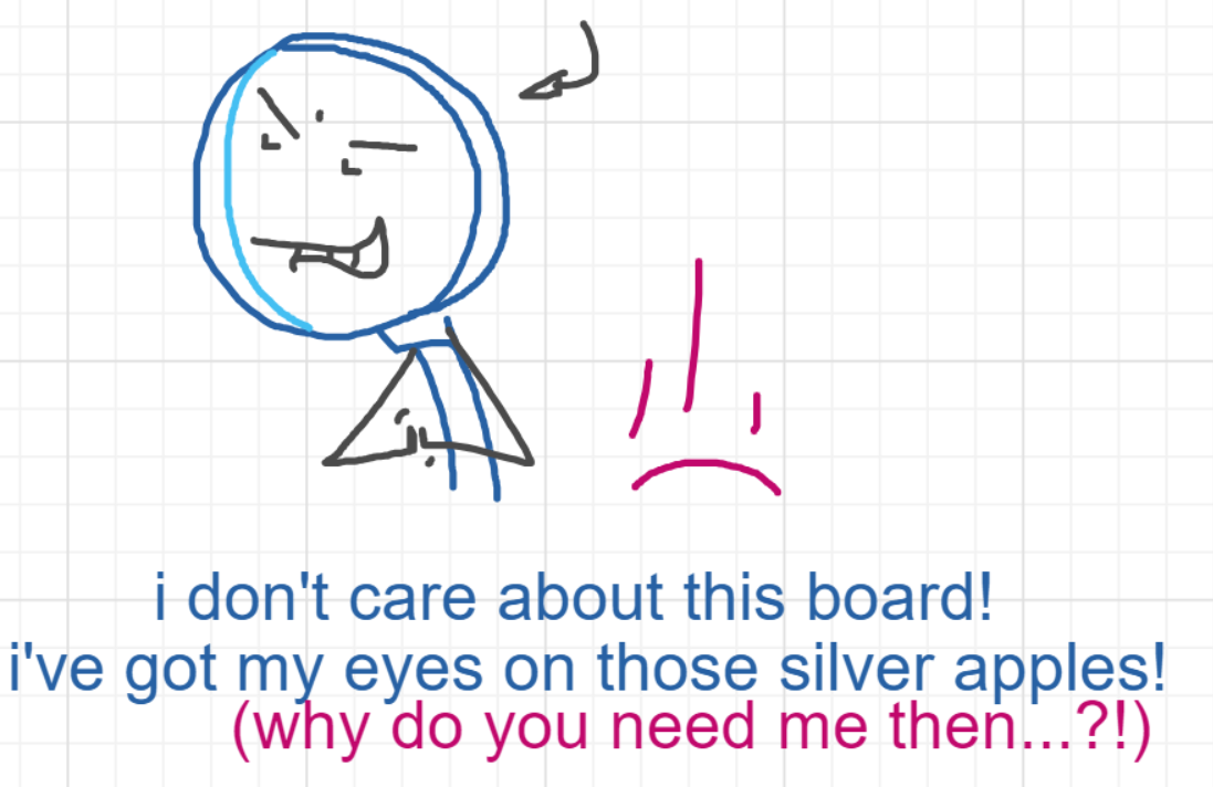A panel from That's Apples, Mate, episode one of the Board Boards object show by Furretwalk/WalkingFurret.