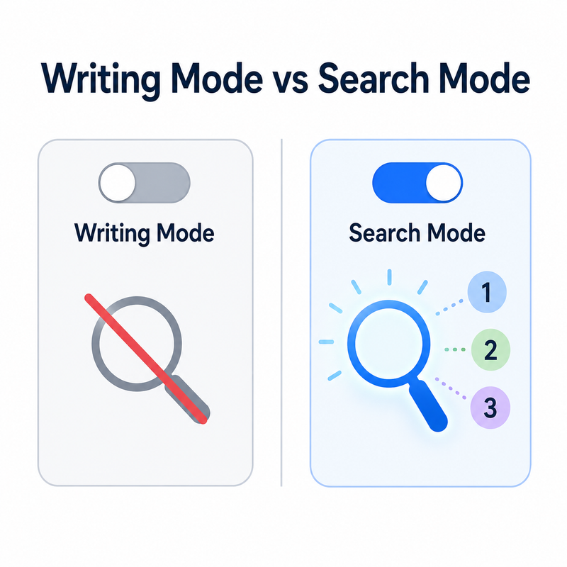 Perplexity not showing sources Writing mode vs Search mode