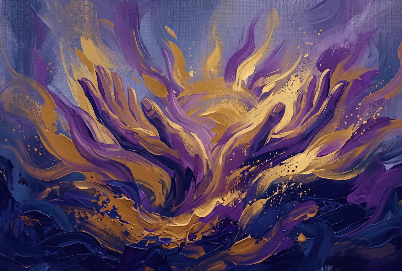 Abstract painterly artwork in brand colors