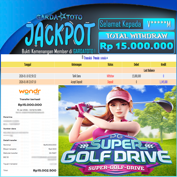 JACKPOT DI PERMAINAN SLOT PG SOFT SUPER GOLF DRIVE WD Rp 15.000.000,- DIBAYAR LUNAS GARDATOTO MANTAP!