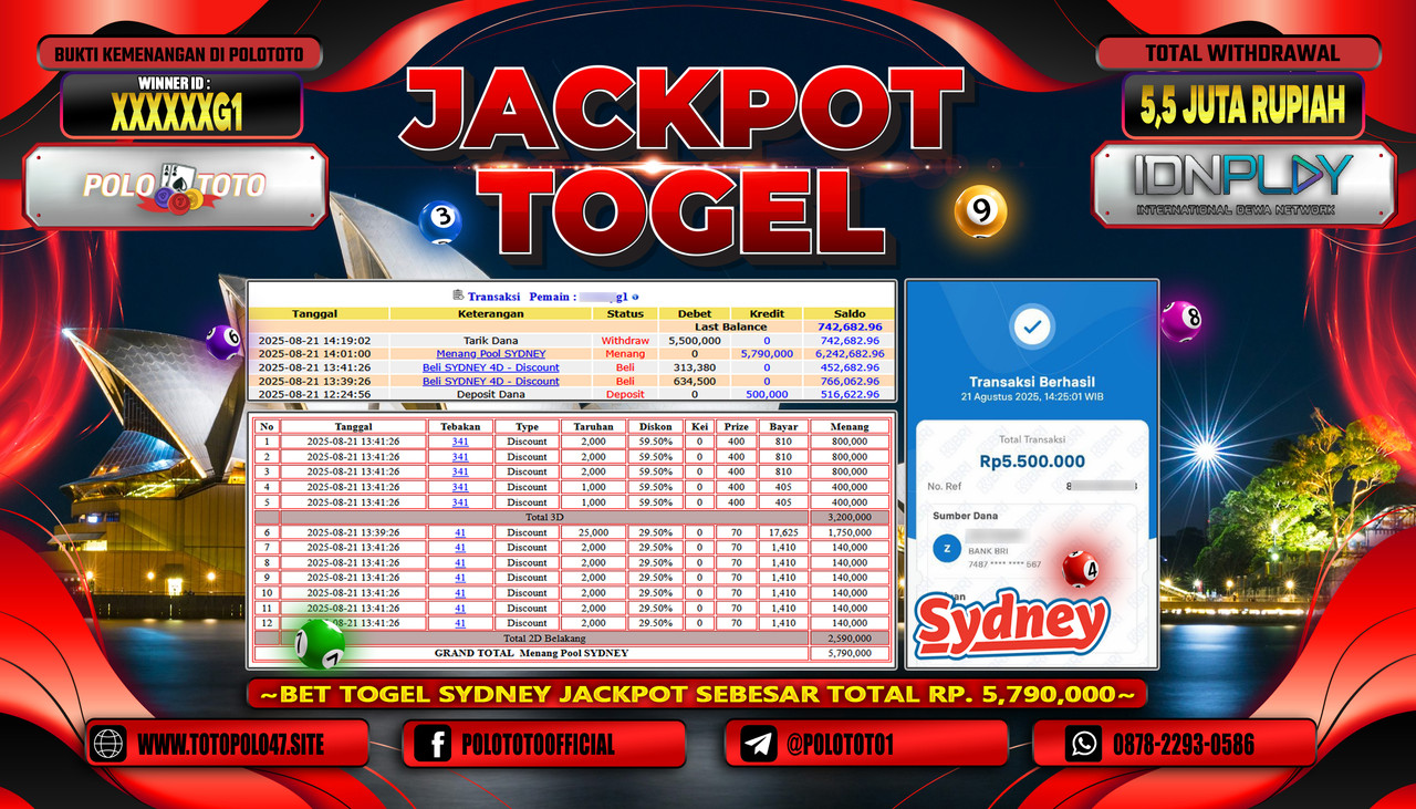 POLOTOTO JACKPOT TOGEL POOL SYDNEY Rp.5.500.000,- LUNAS