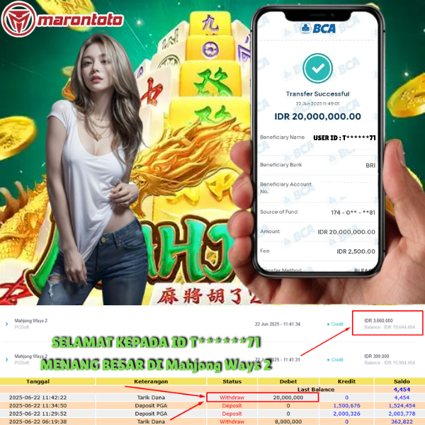 Bukti Kemenangan Member Marontoto Sebesar 20,000,000 JuTa