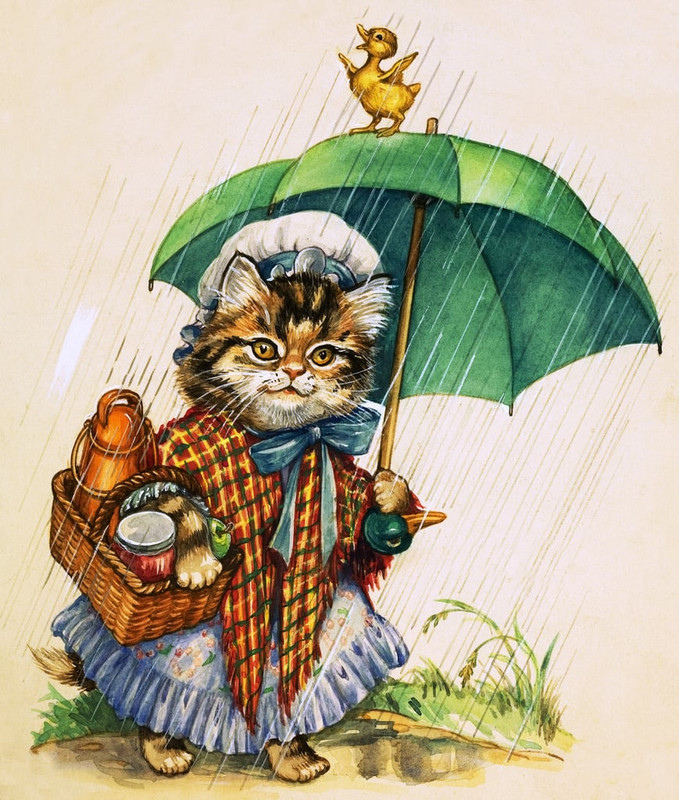 English-School-Cat-with-Umbrella-Meister-Drucke-40206