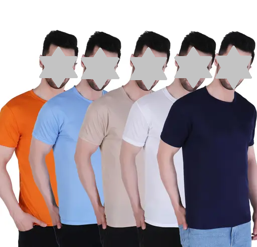 5 SET COMBO PLAIN SKY BLUE,ORANGE,WHITE ,NEVY BLUE, SKIN COLOR POLYSTER T SHIRT Color 4 (R304)