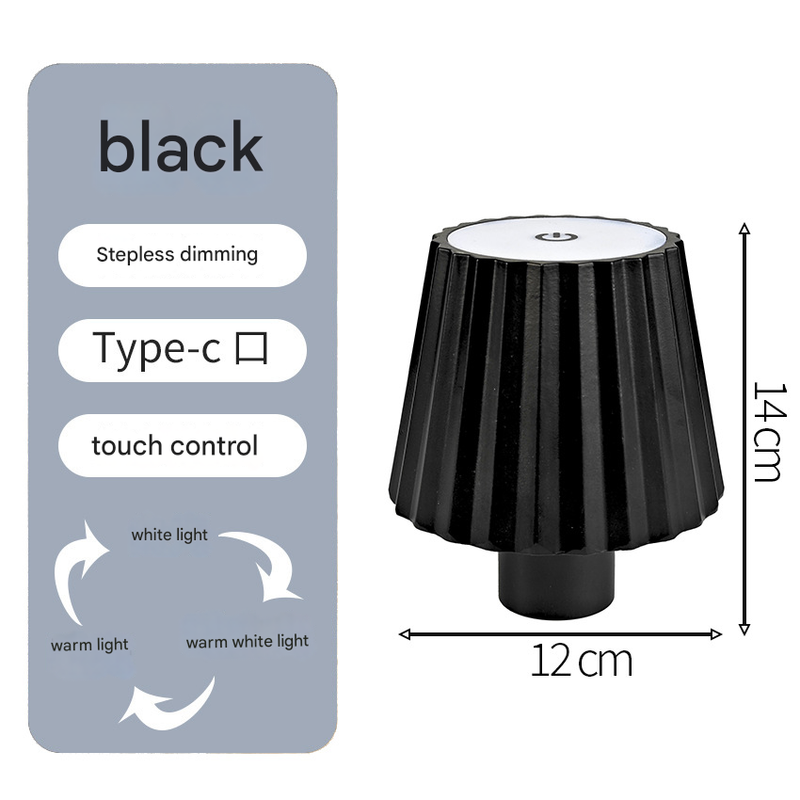 Striped black Cordless LED Bottle Lamp - Rechargeable Touch-Control Table Light with 3 Color Modes for Bar & Home Decor