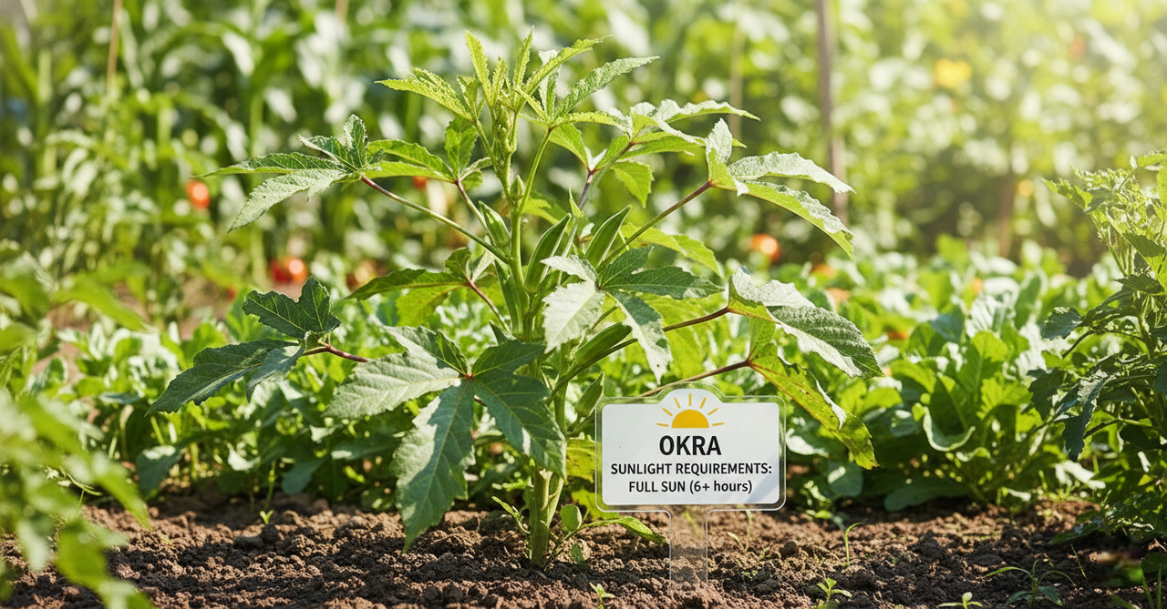 Sunlight requirements for okra plants: full sun for better pod production