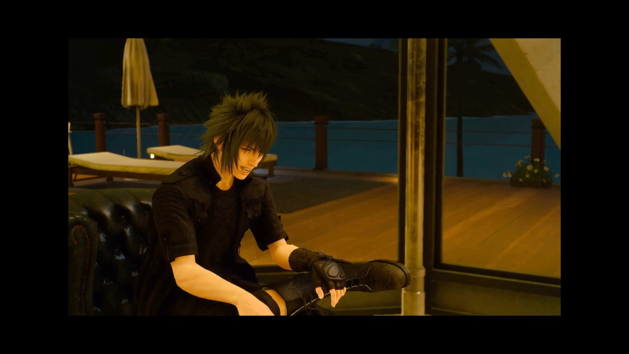 noct very happy after touching gladio tiddies