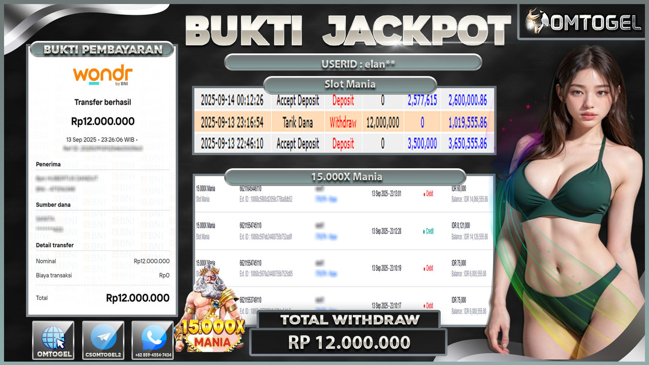 OMTOGEL JACKPOT SLOT MANIA 15,000X MANIA 12 JUTA DI BAYAR LUNAS ,-