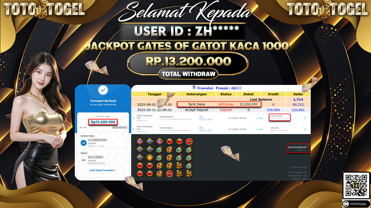 Bukti Pembayaran Jackpot Permainan Slot Gates OF Gatot Kaca 1000 ID:ZH***** LUNAS