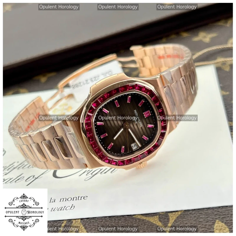 Patek Philippe Nautilus 5723 Super Clone | 18K Gold Wrapped, Baguette Ruby, Cal. 324S C 40mm