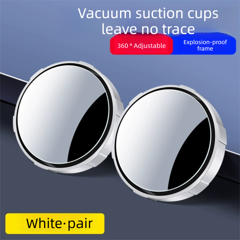 2Pcs Car Blind Spot Mirrors Suction Cup Vacuum Adsorption 360 Adjustable Round Rear View Convex Mirror Waterproof White Frame for Cars SUVs