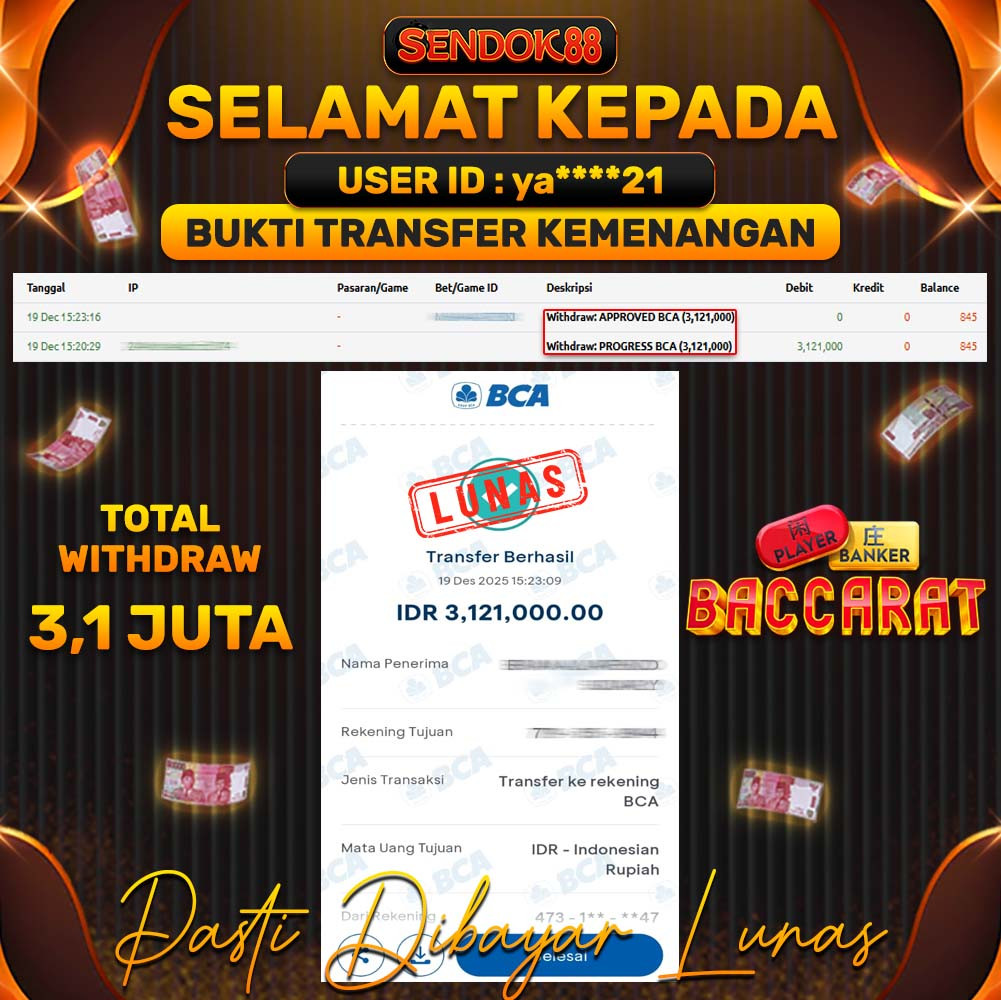 SENDOK88 JEPE! BACCARAT Rp 3.121.000,- LUNAS!