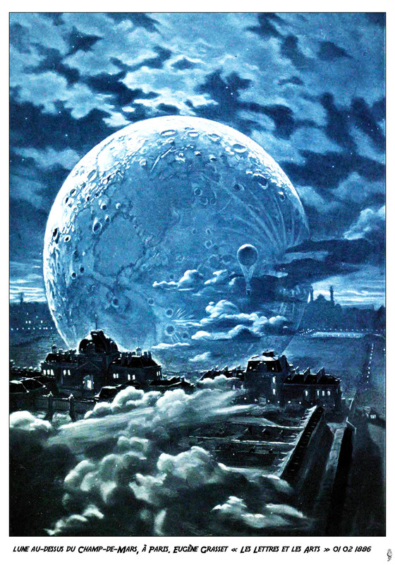 lune au-dessus du Champ-de-Mars, à Paris. Eugène Grasset  Les Lettres et les Arts  01 02 1886
