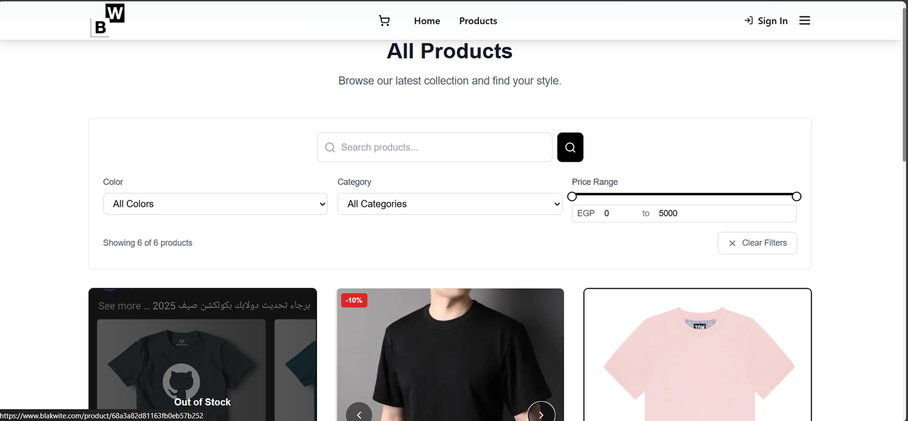 Black & White E-commerce feature 5 screenshot - Web project