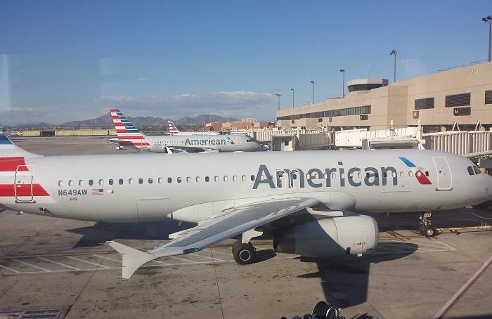 Maskapai American Airlines terparkir di Bandara Internasional Phoenix Sky Harbor.