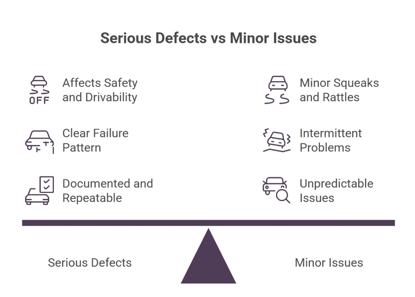 illustration showing differences between serious vehicle defects and minor issues