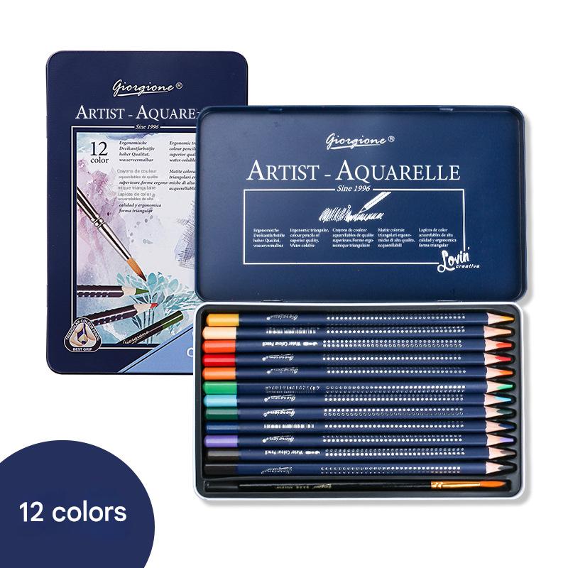 Giorgione Artist Watercolour Pencils 12-Color Set - Premium Water Soluble Colored Pencils for Art & Drawing with Tin Case