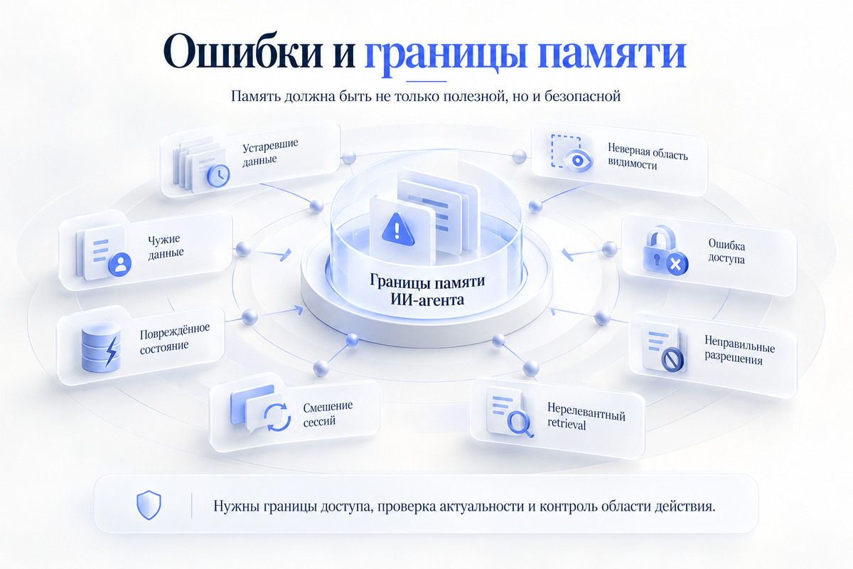 Ошибки и границы памяти ИИ-агента: устаревшие данные, неверный scope, ошибки доступа, смешение сессий и нерелевантный retrieval