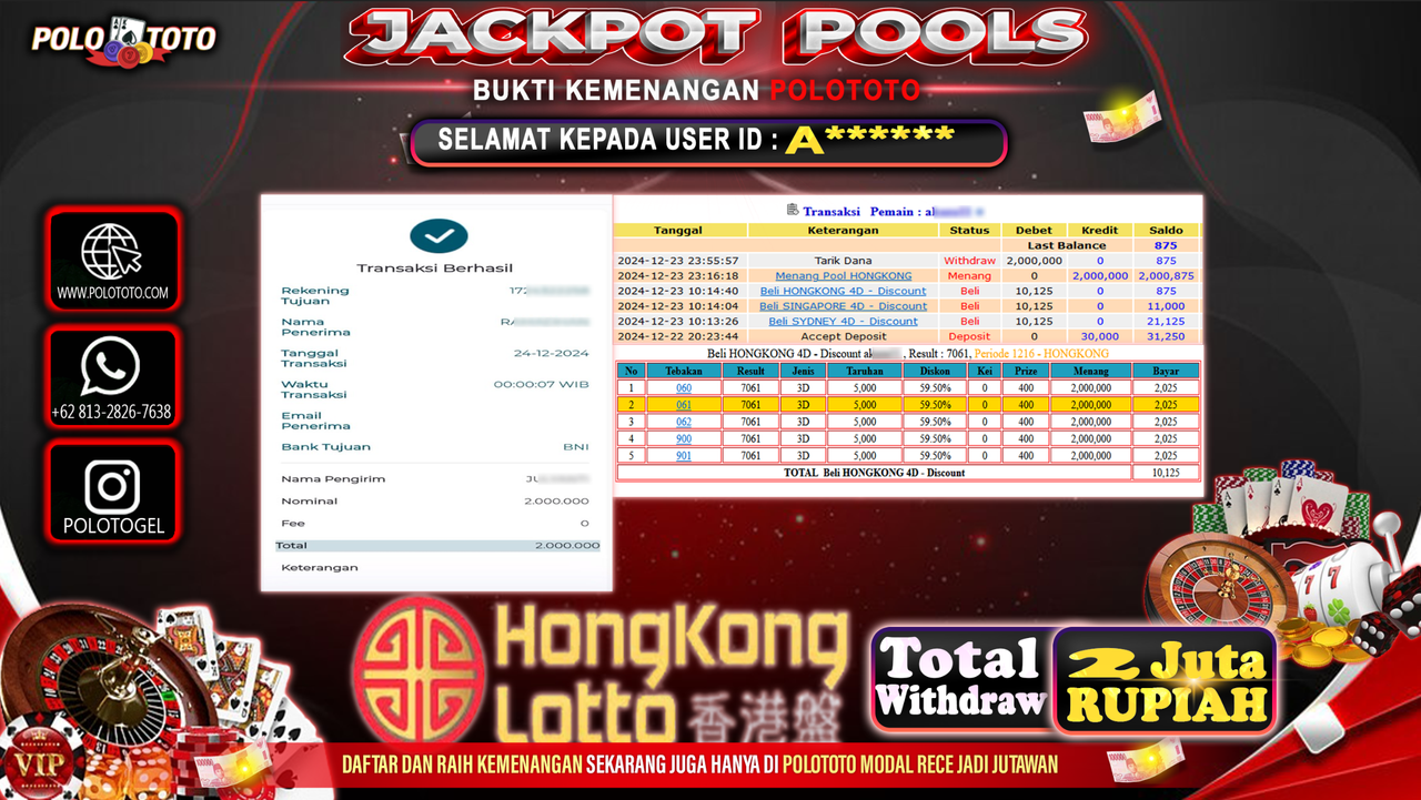 POLOTOTO JACKPOT TOGEL PASARAN HONGKONG Rp.2,000.000,-