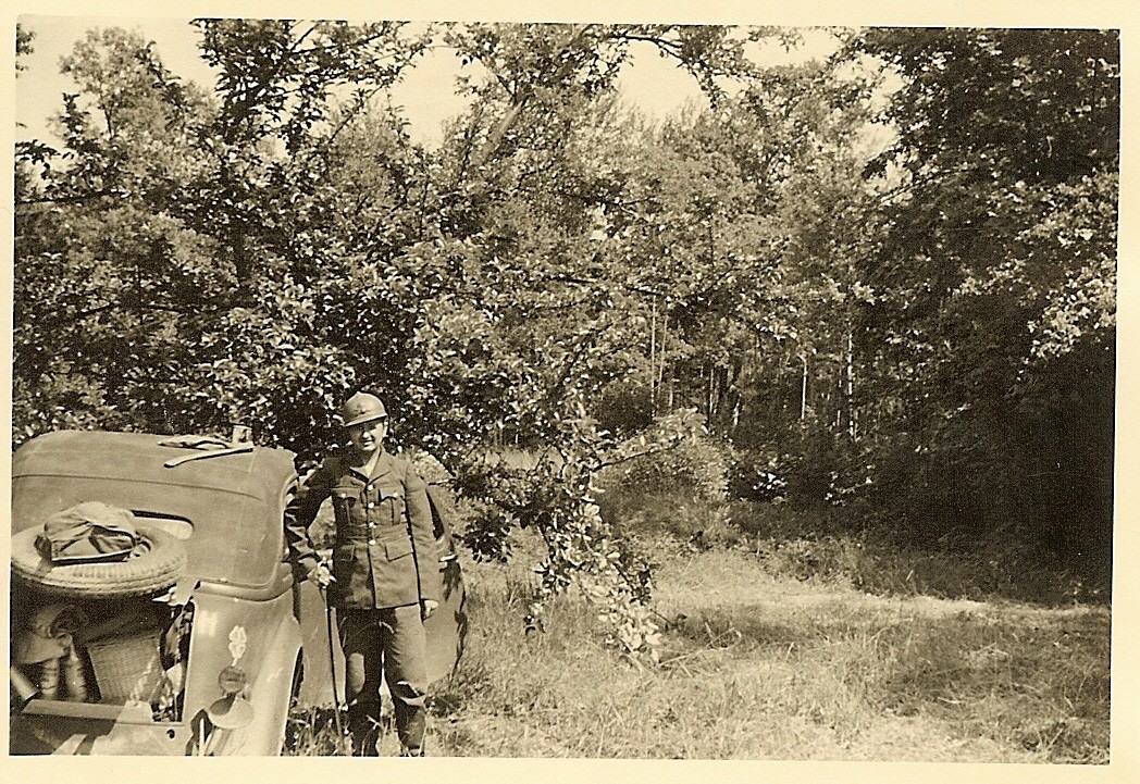 Wehrmacht Soldier w French Adrian Helmet by Unit Marked Pkw Car