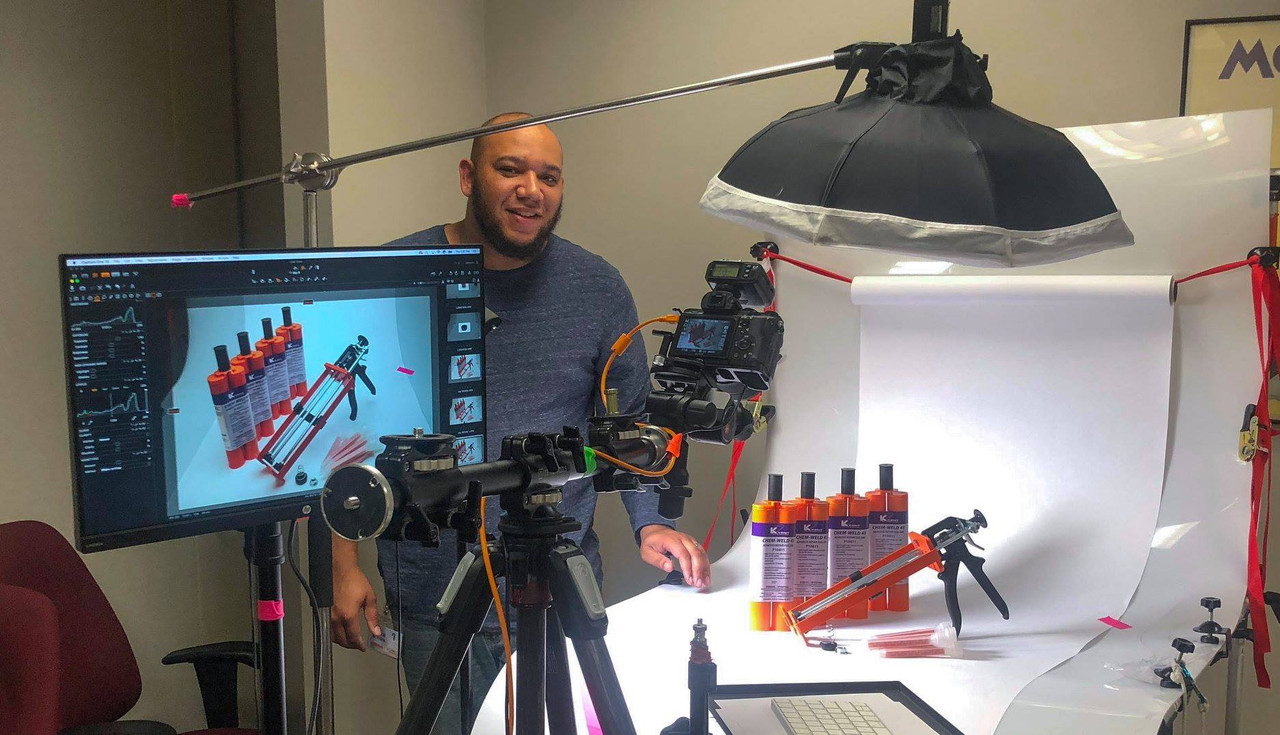 Andrew Harris on set during a product photography studio shoot