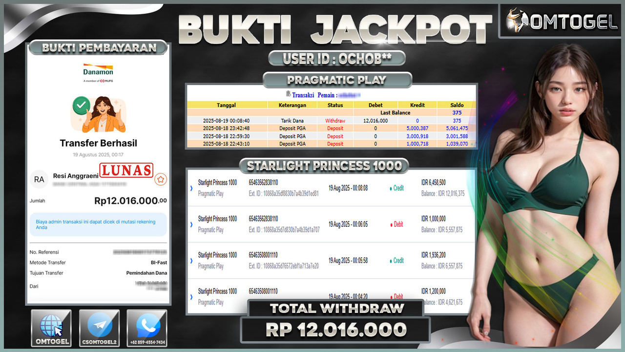 OMTOGEL JACKPOT PRAGMATIC PLAY STARLIGHT PRINCESS 1000 12 JUTA DI BAYAR LUNAS ,-