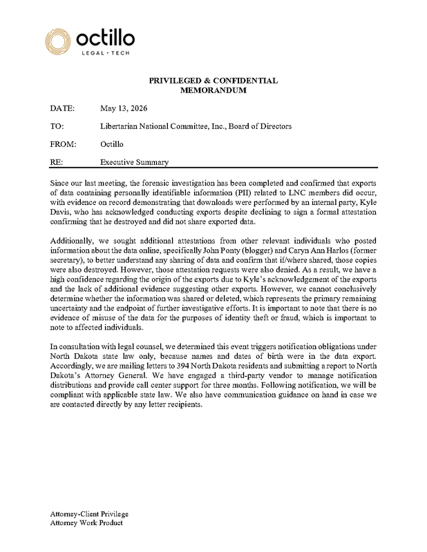 26 05 13 Libertarian Nat l Committee Executive Summary