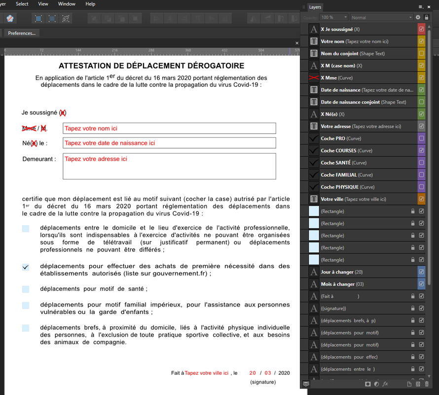 Attestation déplacement